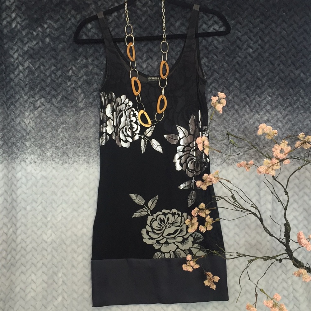 Express dress black grey silver blue